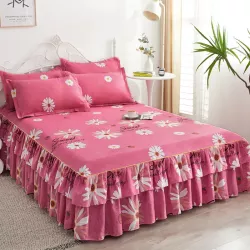 luxury floral printed bed skirt set(Maroon)