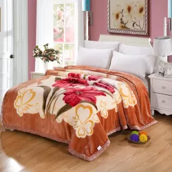 Warm Soft Single Bed Korean Raschel Blankets(Chestnut Red)