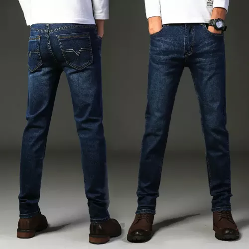 Plus Size Slim Straight Long Pant Casual Men Jeans-pantalon cargo(Blue)