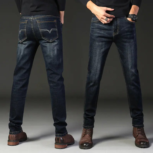 Plus Size Slim Straight Long Pant Casual Men Jeans-pantalon cargo(Black)