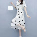 Slim A-line Casual Dress(White with black dots)