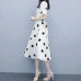 Slim A-line Casual Dress(White with black dots)