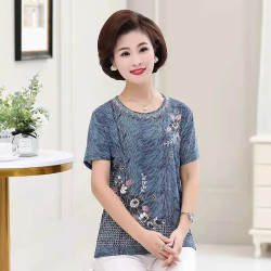 Floral Printed  Short Sleeve T-shirt (Blue)