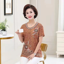 Floral Printed  Short Sleeve T-shirt(Khaki)