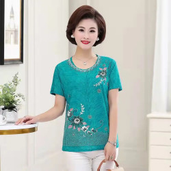 Floral Printed  Short Sleeve T-shirt(Lake Blue)