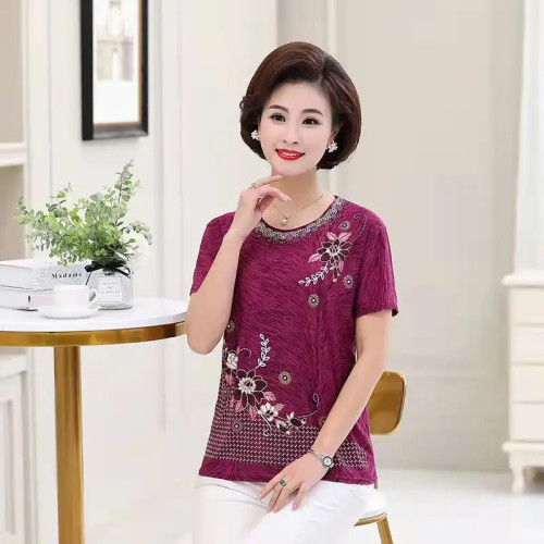 Floral Printed  Short Sleeve T-shirt(Purple)
