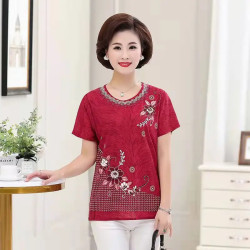 Floral Printed  Short Sleeve T-shirt(Red)