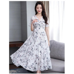 Chiffon Floral Dress(White)