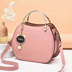 cat pendant single shoulder handbag-Pink